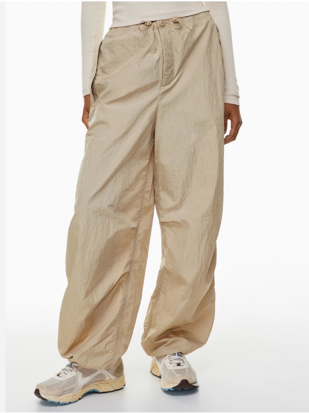 Aritzia Oversized Drawstring Wide-Leg Pants in Sand